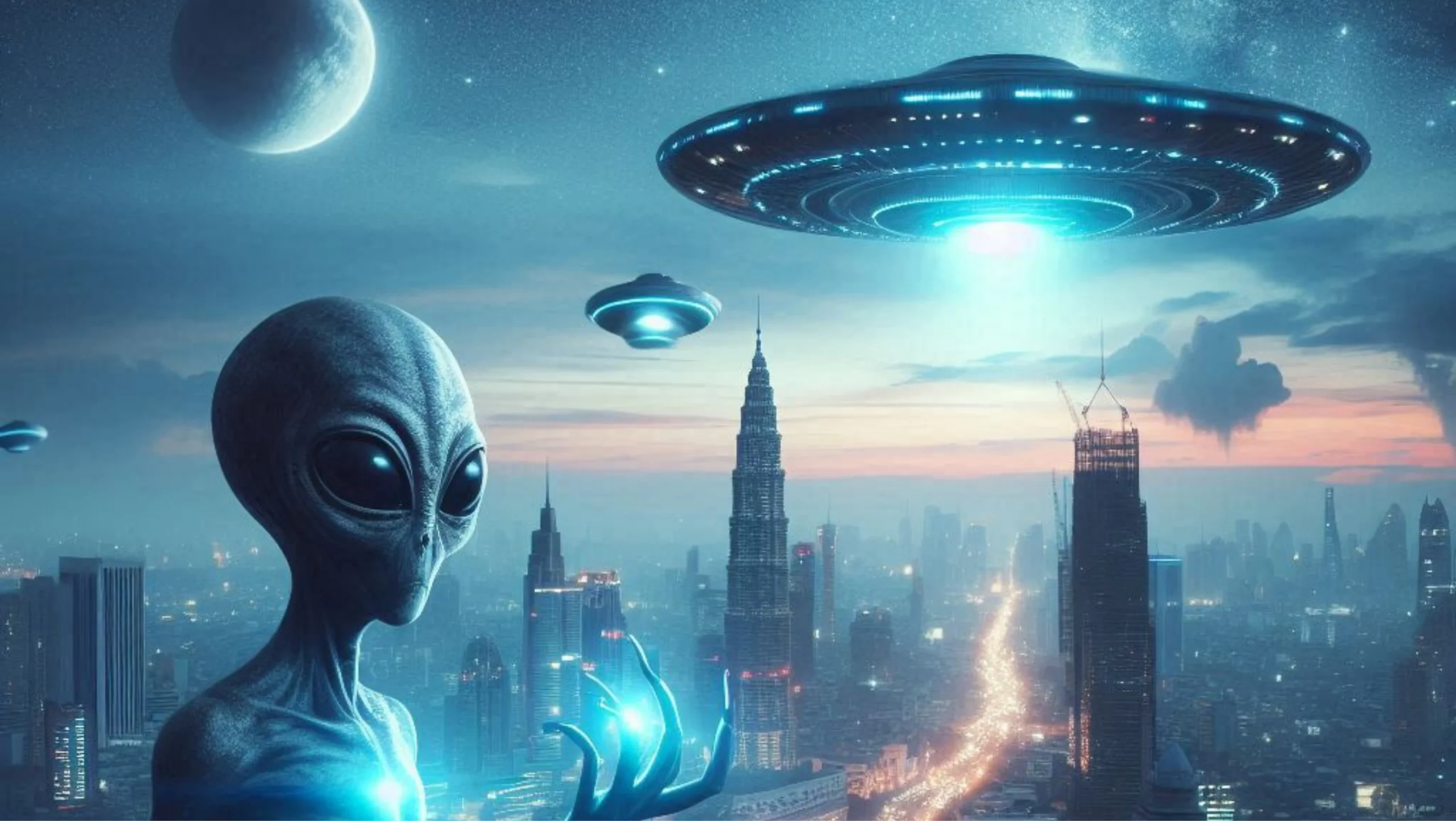 Arte del sencillo (si está disponible) o una imagen de stock con estética de luces neón/nocturna difusa. Portada del sencillo Lights de Todi KJ, música electrónica con temática de ovnis y misterio.